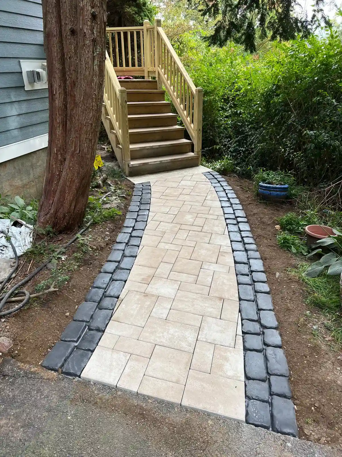 Stone walkway installed at a home entrance in Connecticut